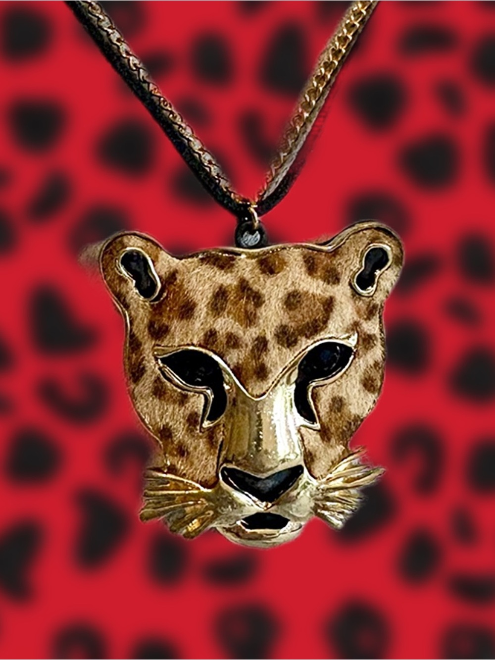 Fuzzy Leopard Head Statement Pendant Necklace